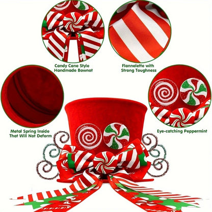 Ponteira Decorativa Árvore de Natal, Enfeite de Árvore Natalina Chapéu Vermelho com Bengalas