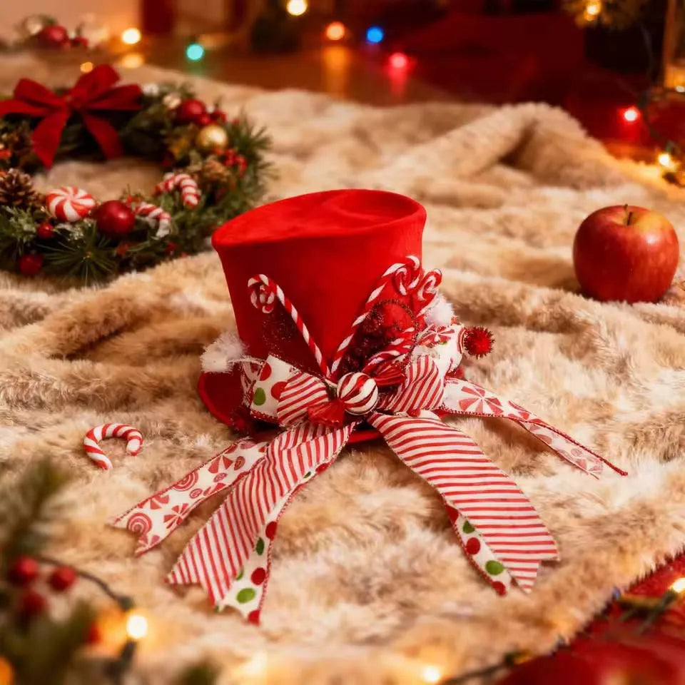 Topo de Árvore de Natal Chapéu de Árvore de Natal de Bengala Doce, Chapéu de Topo de Árvore Vermelho