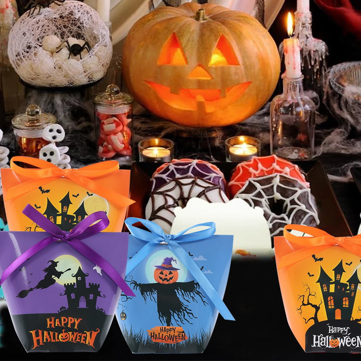 Sacos de doces de Halloween 6 peças, lembrancinhas de festa de Halloween para doces