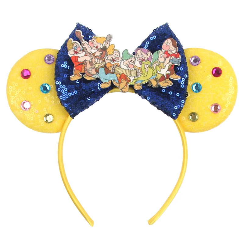Tiara de orelhas de Disney iluminada de luxo com laço piscante e estampa de bolinhas