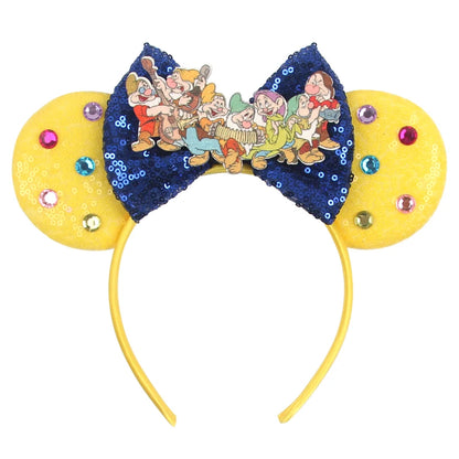 Tiara de orelhas de Disney iluminada de luxo com laço piscante e estampa de bolinhas