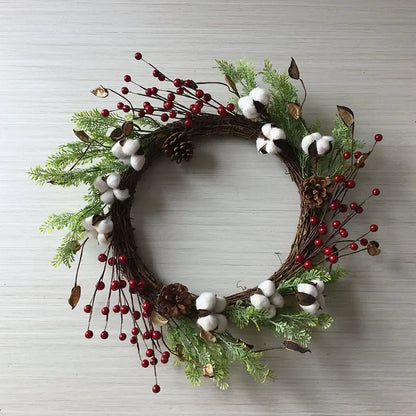 Guirlanda de flores de algodão seco, guirlanda de Natal, pingente de porta, decoração