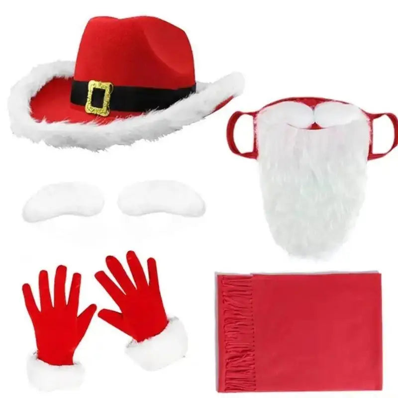 Kit Fantasia Papai Noel Adulto Com Avental E Óculos - 7 Peças, Avental Papai Noel Natalino Com Barba Gorro