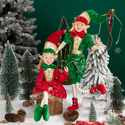 Conjunto de 2 elfos de Natal de 66 cm, adorável elfos vermelhos e verdes para pendurar