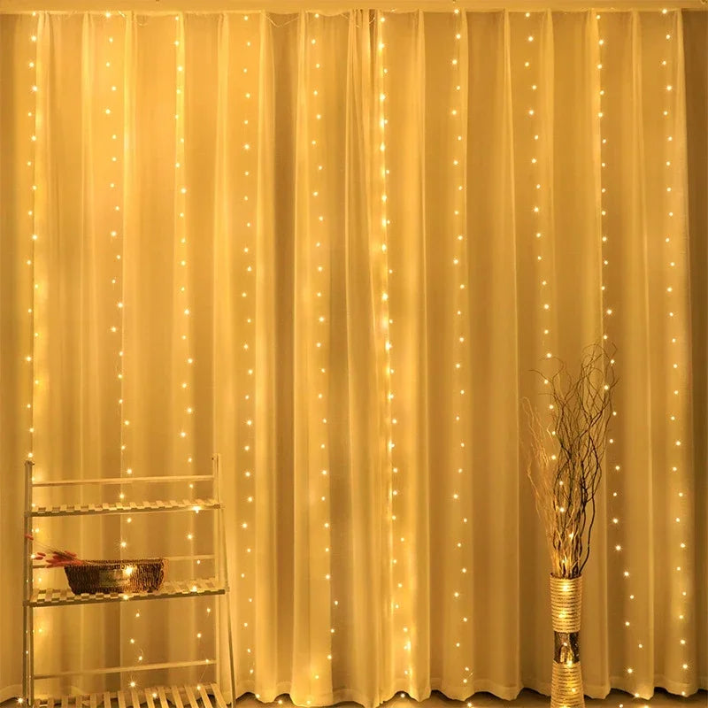 Cortina luz led pisca ou fixa 300 leds 3x3m Natal Festas Decorações USB  (Branco frio)