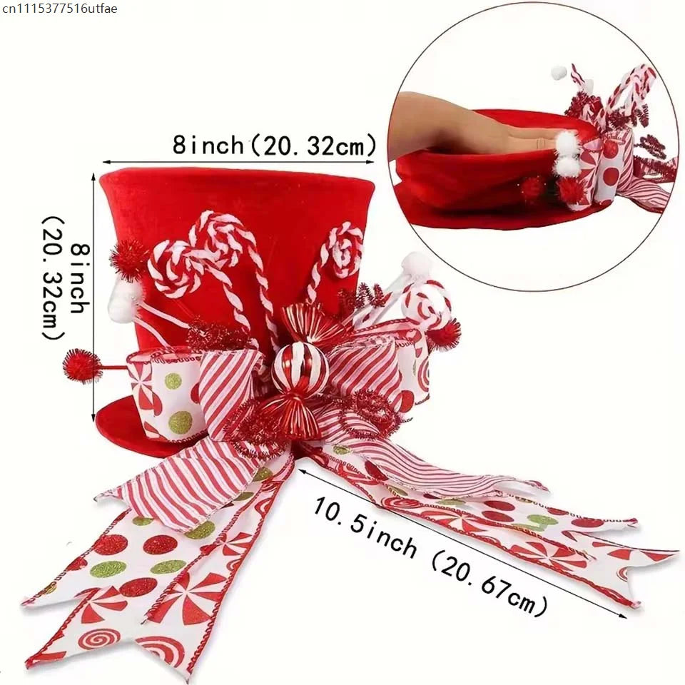 Topo de Árvore de Natal Chapéu de Árvore de Natal de Bengala Doce, Chapéu de Topo de Árvore Vermelho