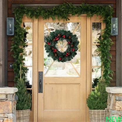 Guirlandas De Natal Verde 40cm Aramado Para Porta Verde-escuro com luz LED