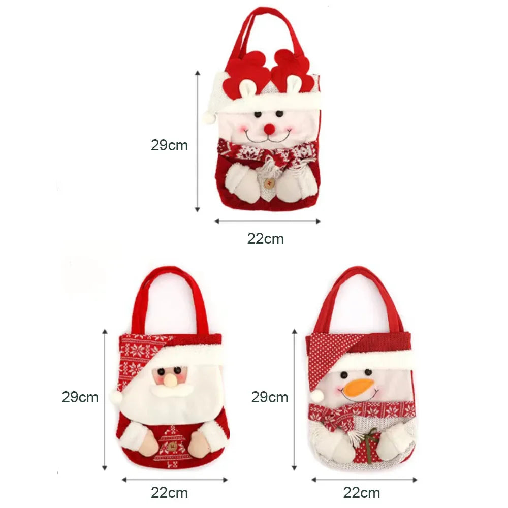 Sacolinha de Natal para Doces Lembrancinha Feltro 3D - 29x22cm, Kit Sacolas Natalinas de Tecido