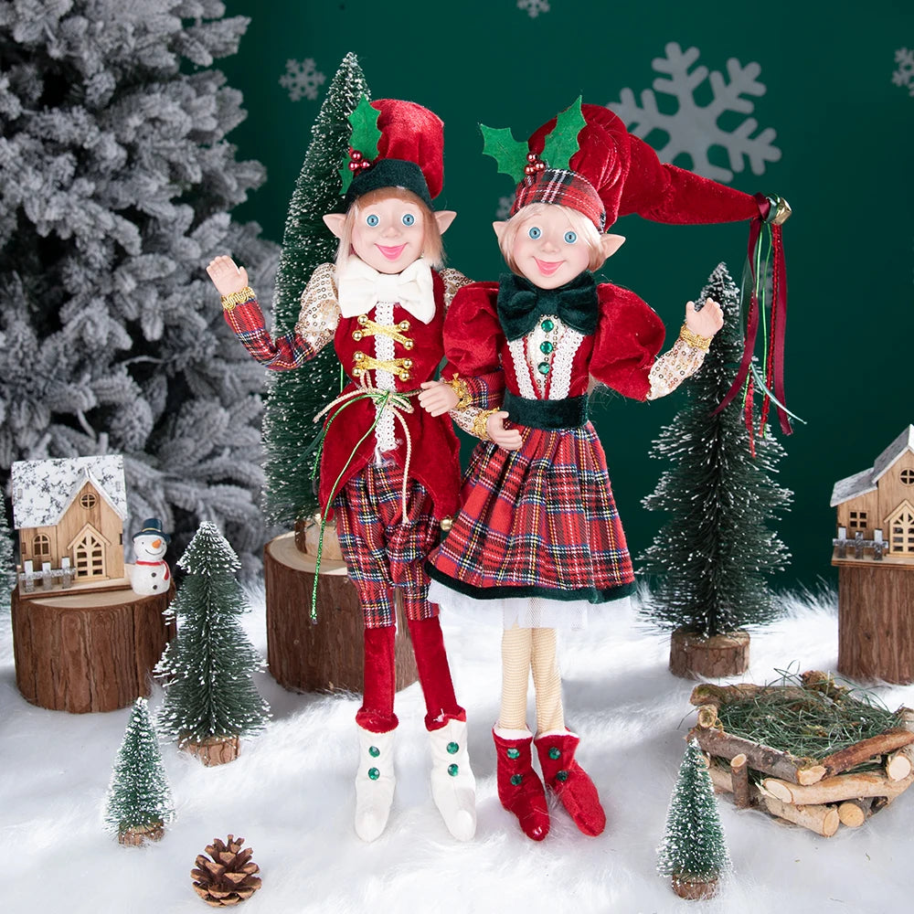 Elfo Decorativo para Shopping, Elfo Estatueta Pelúcia Artesanal Natal Vermelho, Verde, Rosa e Vinho