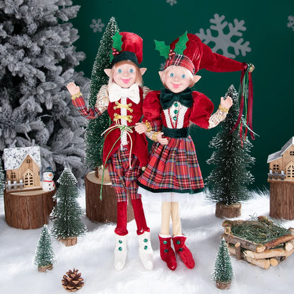 Elfo Decorativo para Shopping, Elfo Estatueta Pelúcia Artesanal Natal Vermelho, Verde, Rosa e Vinho