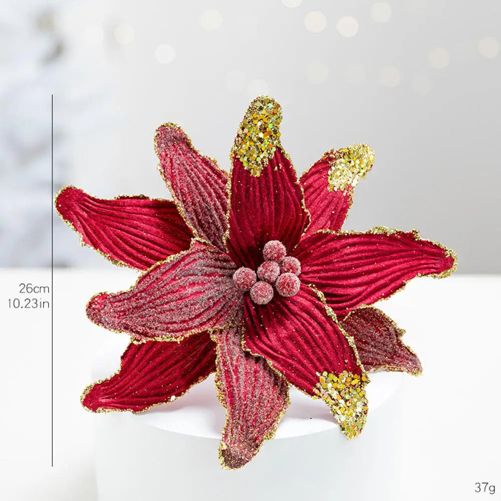 Flor De Natal Poinsétia Vermelho C/ Branco Enfeite e Árvore Terracota