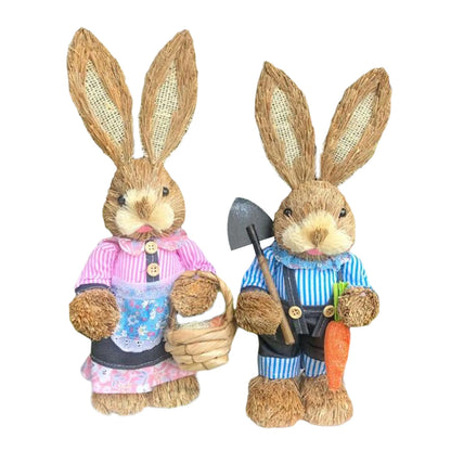 Casal De Coelhos De Páscoa Decoração Enfeite Coelhinhos - 35cm