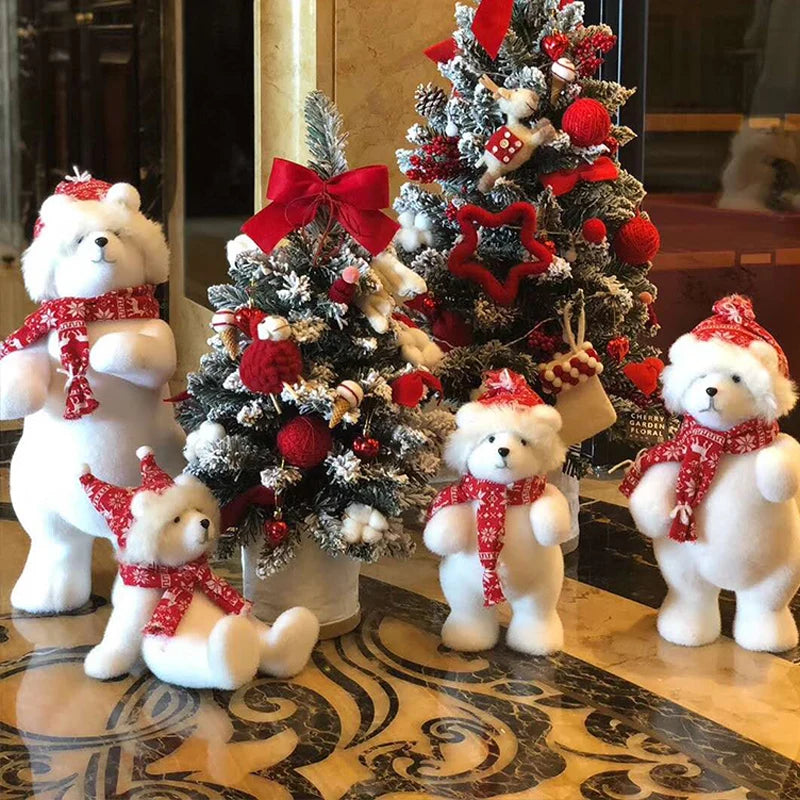 Urso Natal polar de pelúcia – Urso de pelúcia branco cachecol Urso Ornamento Boneca