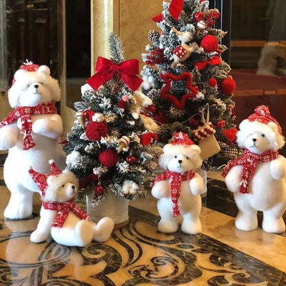 Urso Natal polar de pelúcia – Urso de pelúcia branco cachecol Urso Ornamento Boneca