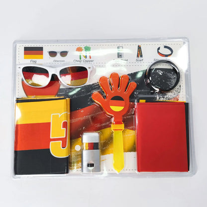 Kit Torcida Brasil 6 peças Bandeira, Pintura Facial, Bastão, Trompete, Pistola, Brasileiro