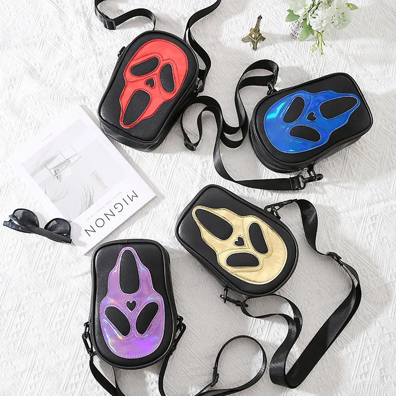 Bolsa transversal com rosto de fantasma refletivo de Halloween para mulheres e homens