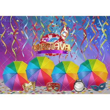 Carnaval, cenário fotográfico, roxo, verde, dourado, máscara, baile, dança, fundo máscaras