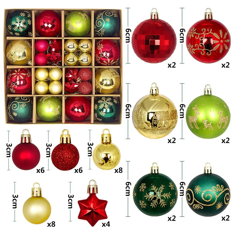 Bolas Natal 44 Unidades de Bolas para Enfeitar Árvore de Natal, Ouro Branco, Tamanho Real