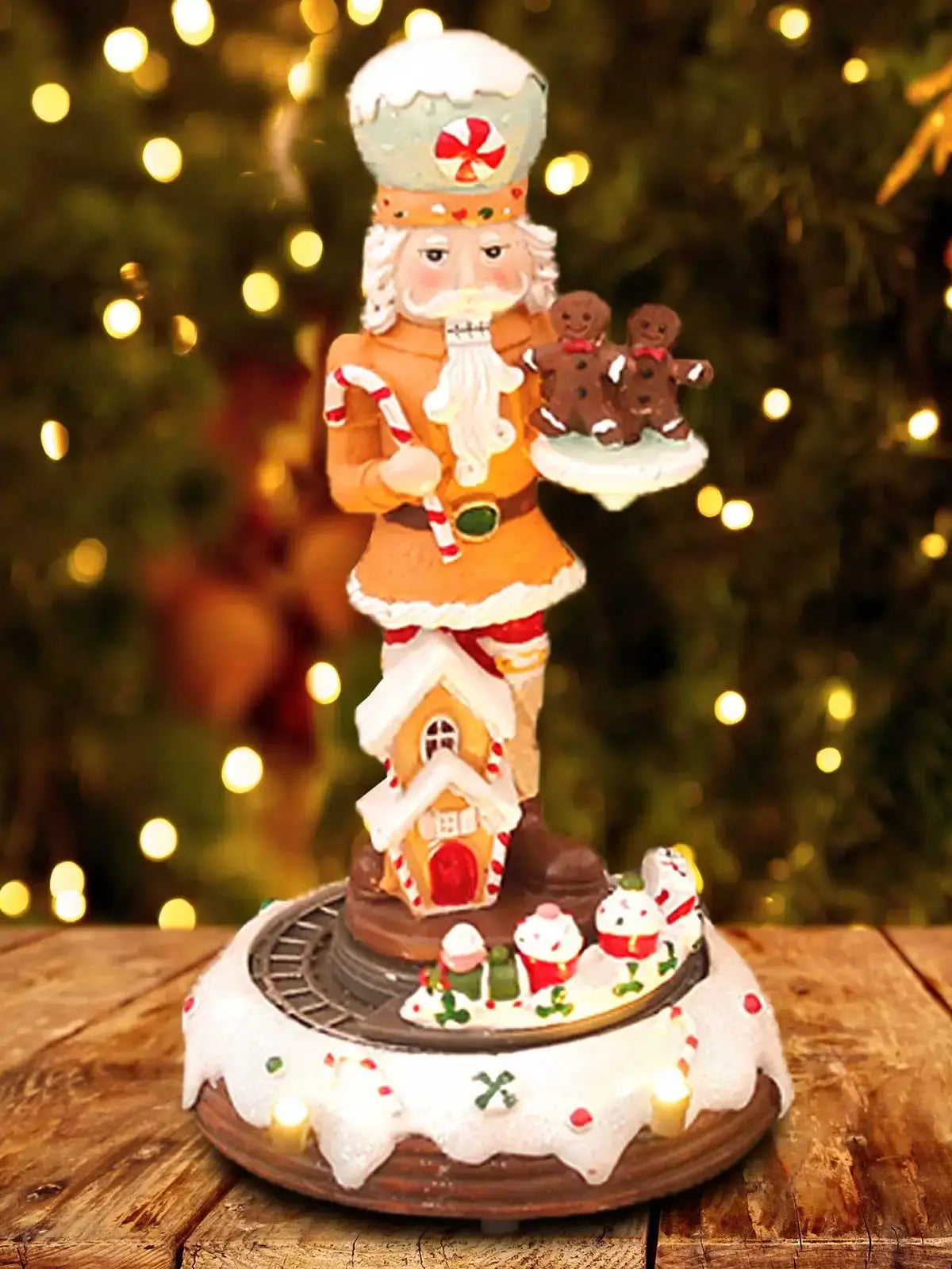 Trem Giratório Musical de Quebra-Nozes de Natal com Tema de Gengibre Boneco Decorativo