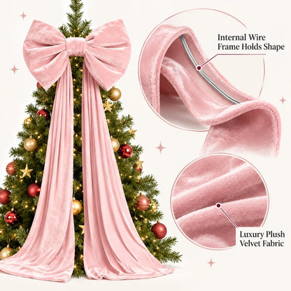 Laço Vermelho Gigante para Shopping, Laço de Natal Gigante de Veludo para Topo de Árvore Rosa e Branco