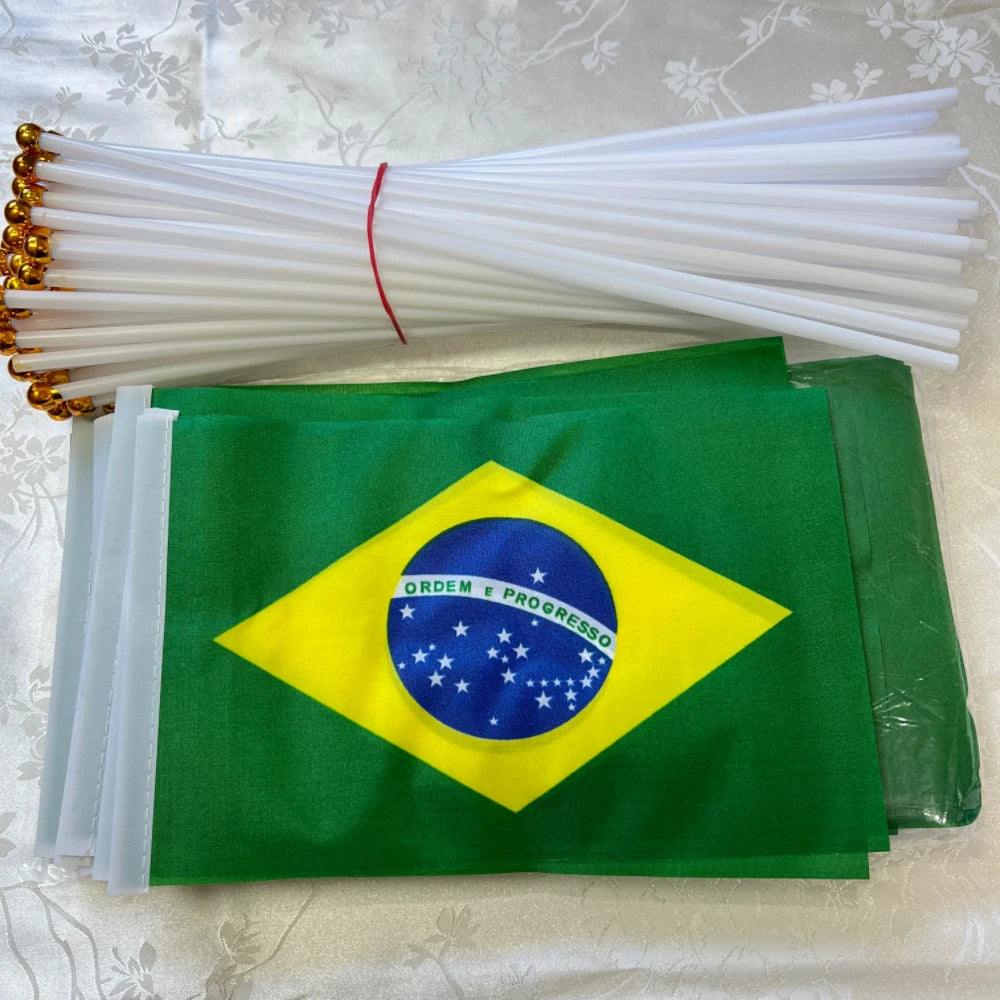 Bandeira de mão do Brasil Pacote com 50 mini bandeiras de mão Brasil, bandeira brasileira