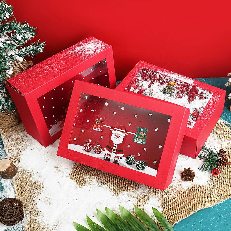 Caixa Pacote 1 Caixas de Biscoito de Natal Janela, Caixas de Presente de Papel Vermelho