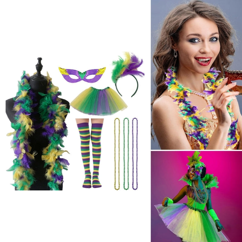 Kit Carnaval Conjunto de 8 peças de acessórios para fantasia de carnaval, saia tutu, meia