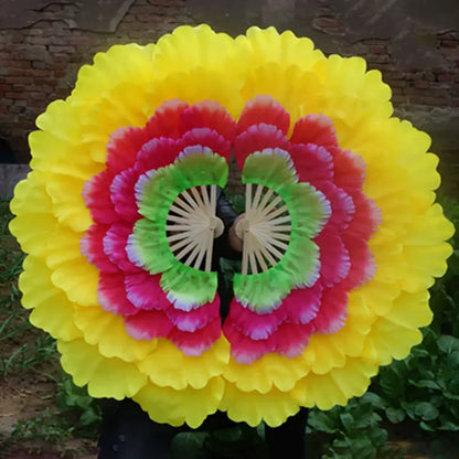 Leque Retrô Dobrável Peônia Flor Fã de seda dança, fã dança nacional, ventilador dobrável
