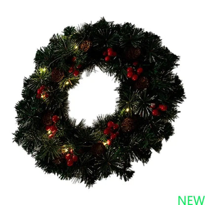 Guirlandas De Natal Verde 40cm Aramado Para Porta Verde-escuro com luz LED