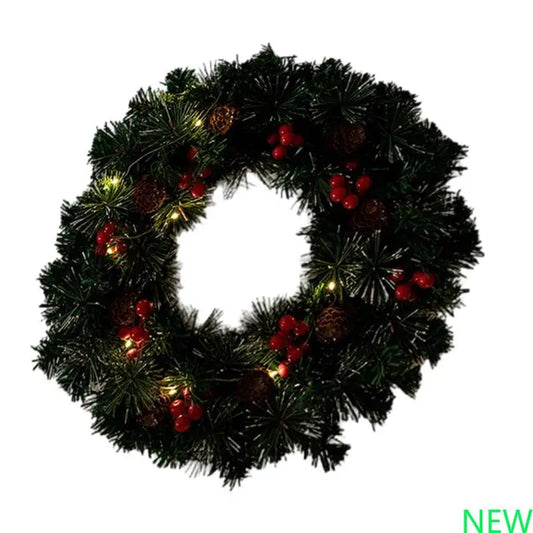 Guirlandas De Natal Verde 40cm Aramado Para Porta Verde-escuro com luz LED