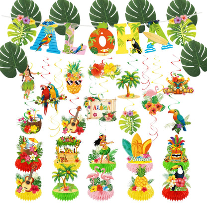 Enfeites de Centro de Mesa com Tema Luau / Festa Havaiana é Feito de Papel com Base em Estilo Favo de Mel