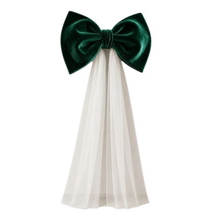 Laço de Veludo com Cauda Longa em Tule/Organza, Ornamento para Árvore de Natal e Shopping