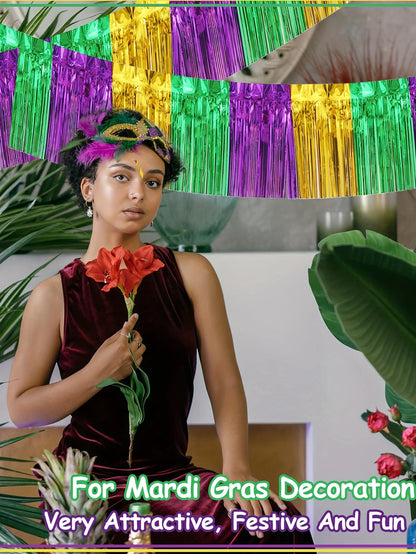 Cortina para eventos carnavalescos Pacote com 1 cortinas com franjas douradas verdes roxa