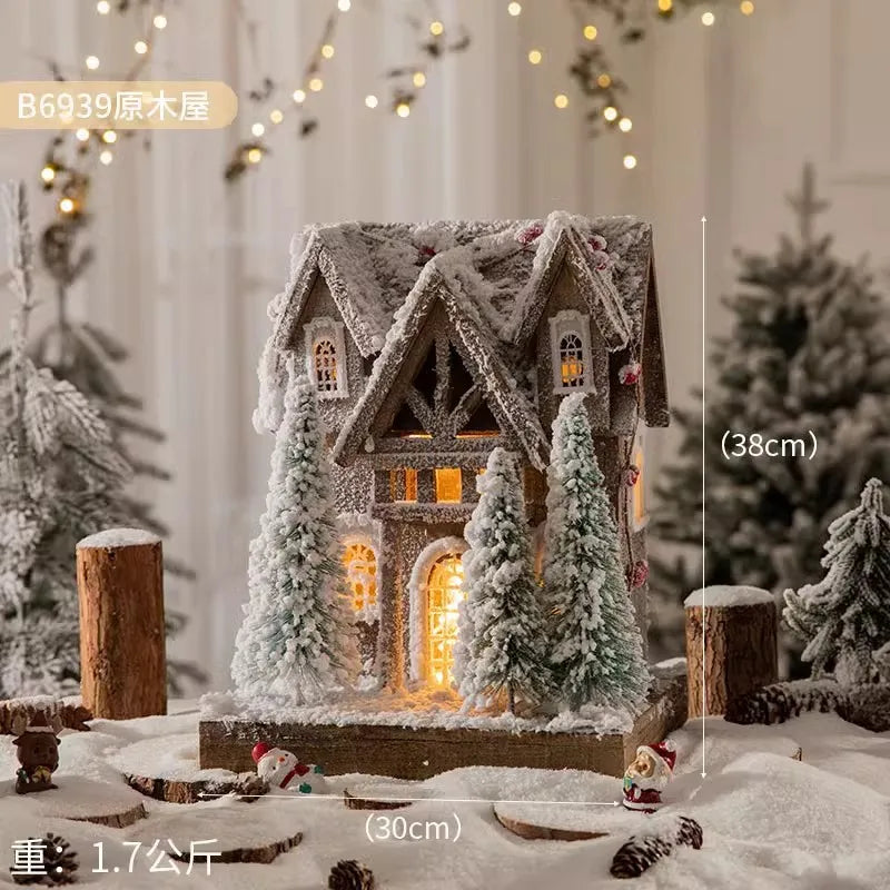 Casa Natalina de Shopping Natal de Madeira com Luzes Decoração de Mesa Festa de Natal