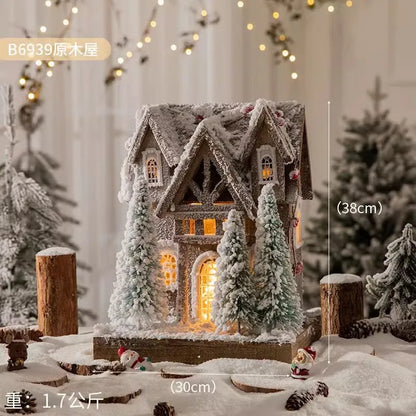 Casa Natalina de Shopping Natal de Madeira com Luzes Decoração de Mesa Festa de Natal