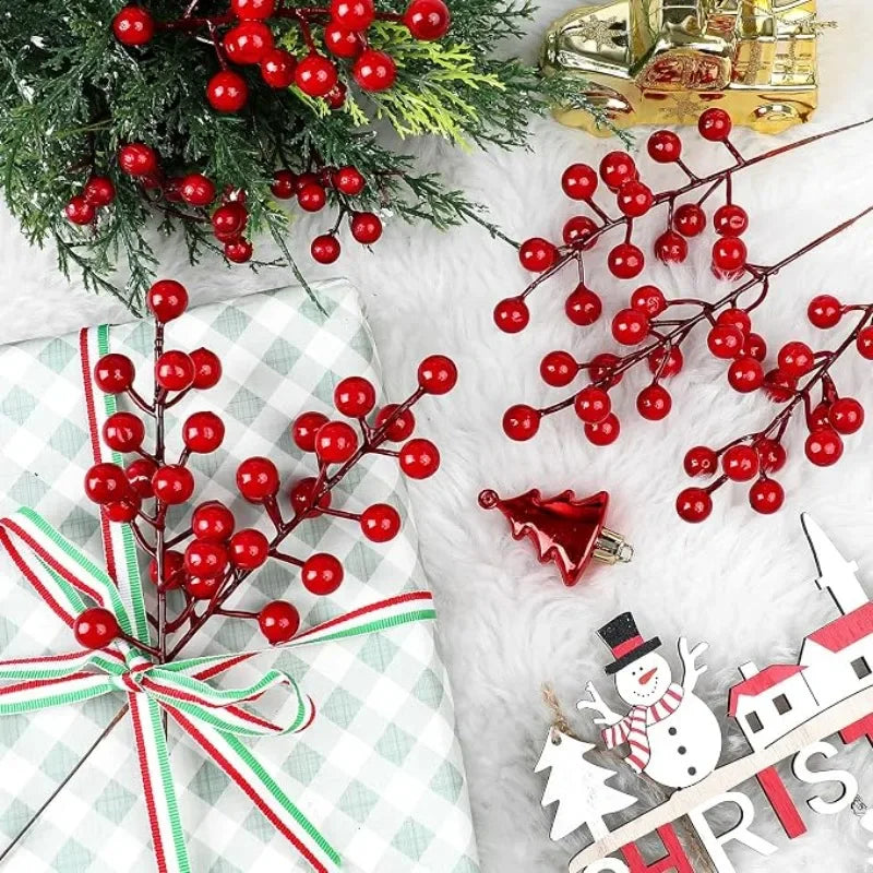 Galhos de Plástico com Bagas Pacote com 30 Decorações de Árvore Natal, Hastes Artificiais