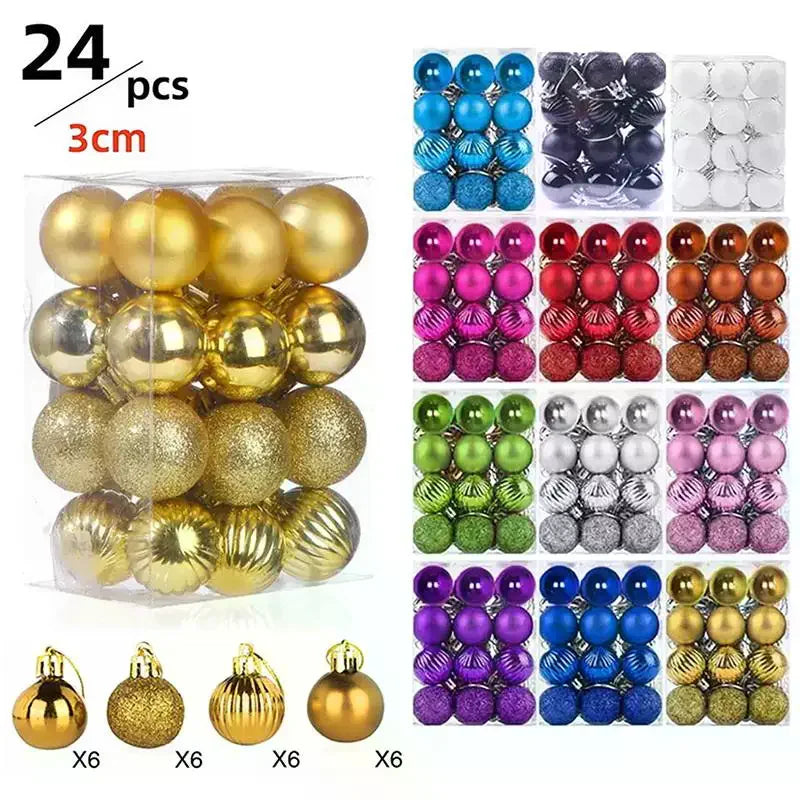 Bola de Natal 24 Peças de Enfeites de Natal Inquebráveis, 3m*6cm Conjuntos de Bolas