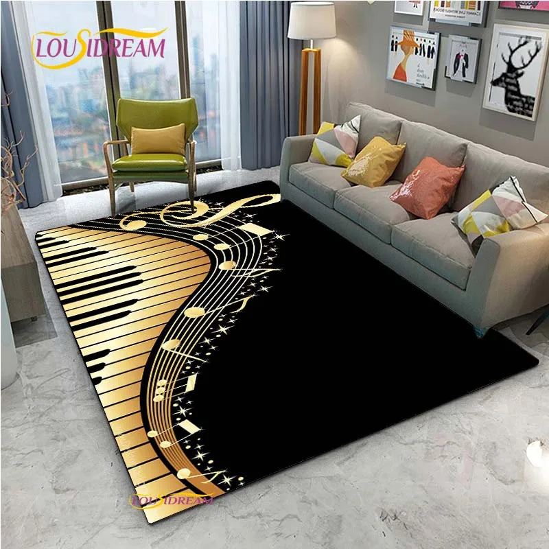 Tapete de Área Tema Musical 1,5 x 2,1 m/60 x 84 pol/152 x 213cm Piano, Teclado e Tapete
