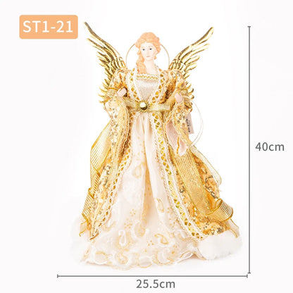 Enfeite de árvore de anjo de Natal asas douradas, elegante estatueta anjo vestido verde