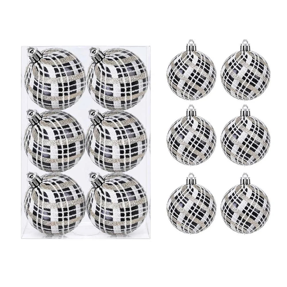 Bolas Natal Preto Branco Decoração de Natal Decorativa de 6 cm/6 Peças ou 8 cm/6 Peça
