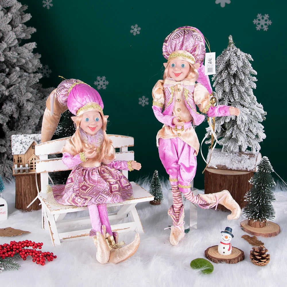 Conjunto de 2 elfos de Natal de 66 cm, adorável elfos vermelhos e verdes para pendurar