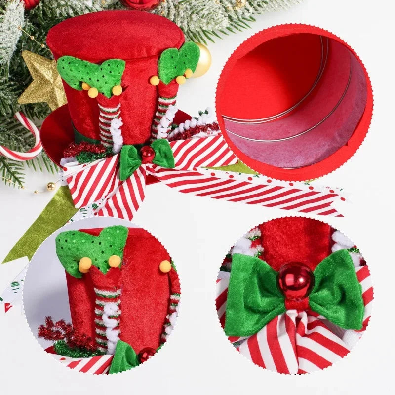 Ponteira Natal Premium Ponteira Decorativa Árvore de Natal, Enfeite Árvore Natalina Chapéu Vermelho Bengalas