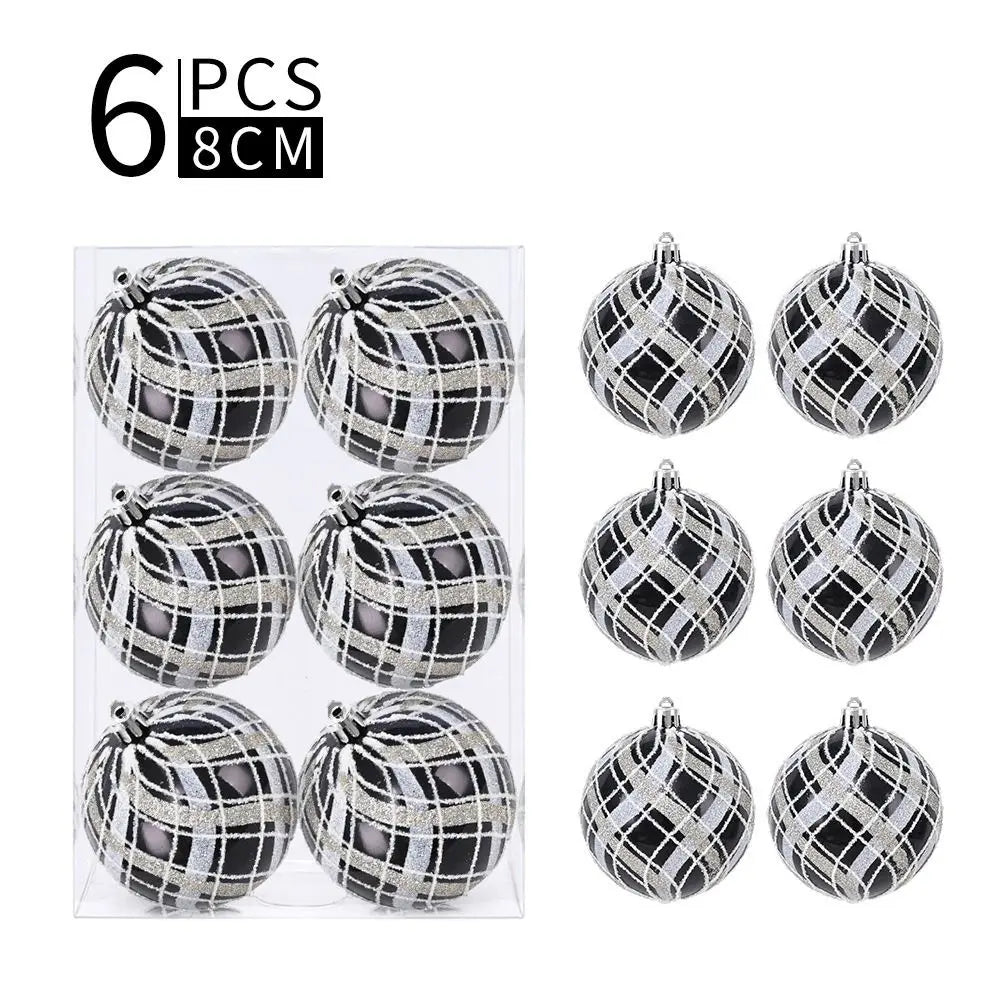 Bolas Natal Preto Branco Decoração de Natal Decorativa de 6 cm/6 Peças ou 8 cm/6 Peça
