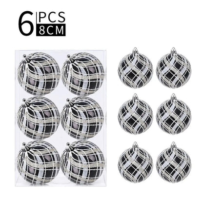 Bolas Natal Preto Branco Decoração de Natal Decorativa de 6 cm/6 Peças ou 8 cm/6 Peça