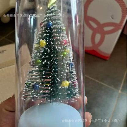 Enfeites de Natal Luminosos em Formato de Garrafa de Vidro com Miniaturas de Árvore de Natal e Papai Noel