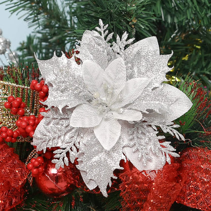 Flor Vermelha Natalina com Glitter  Flores Natal Artificiais Glitter de 14 cm, 5/10/20/50 Peças