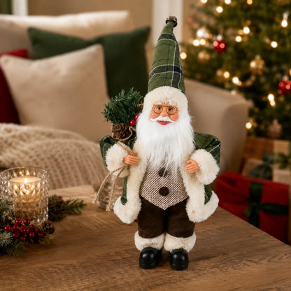Papai Noel Decorativo de Mesa Verde com Pinheiro e Sacola Presente de 30cm*11.81 Pol.