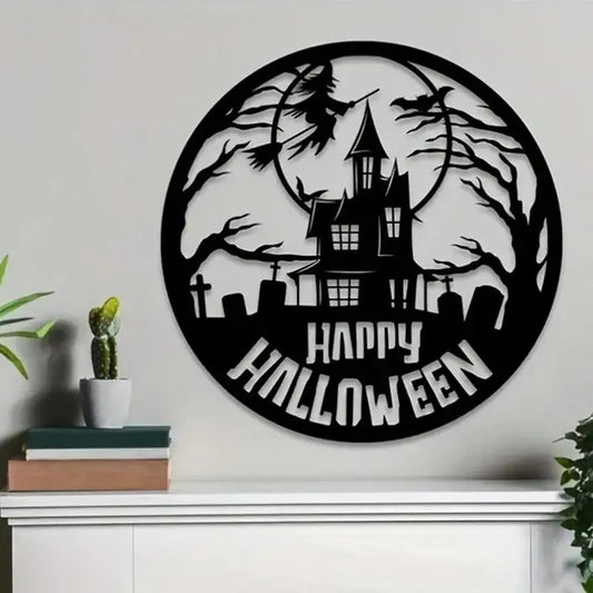 Placa de Metal Decorativa Parede Ideal para Eventos Placa de Metal "Feliz Halloween"