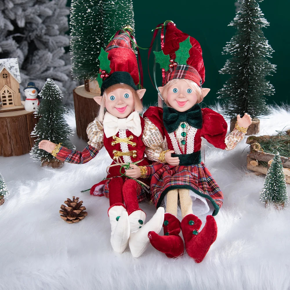 Elfo Decorativo para Shopping, Elfo Estatueta Pelúcia Artesanal Natal Vermelho, Verde, Rosa e Vinho