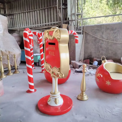 Grande trenó de fibra de vidro para decoração de shopping, material plástico Natal